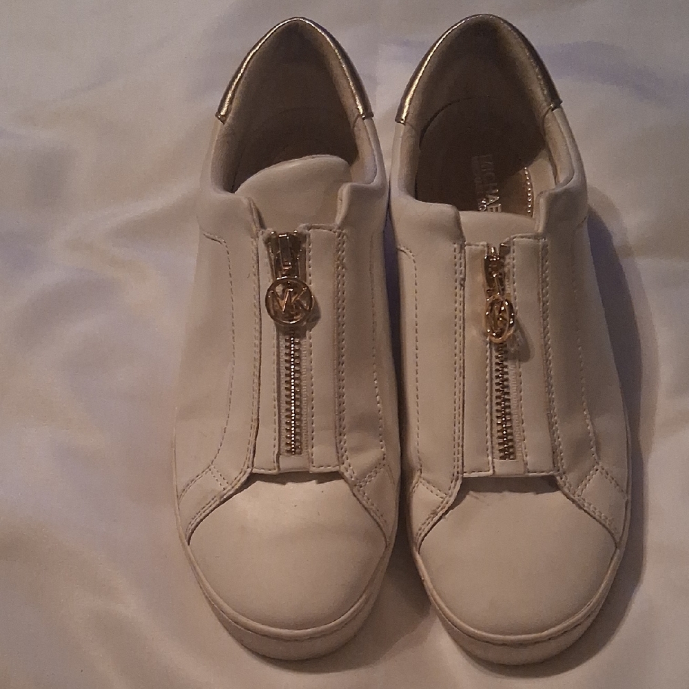 Michael Kors White and Gold Sneakers
